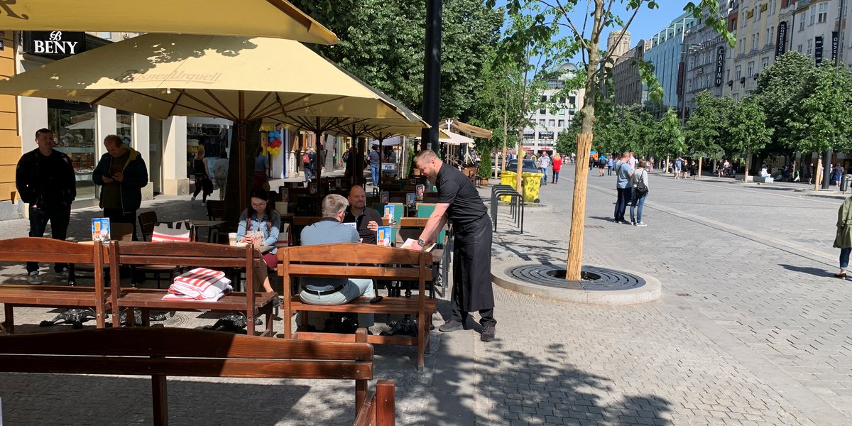 Bistro with Wenceslas Square view